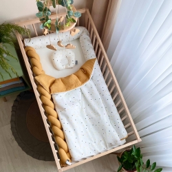 Pătura pentru bebeluși din satin și stofă waffle cu pilotă Bulințe muștar